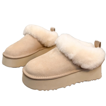 Sieviešu sniega zābaki ar ovčādas augšdaļu, vilnas odai, gumijas zole, zemais augstums, apaļa purngala