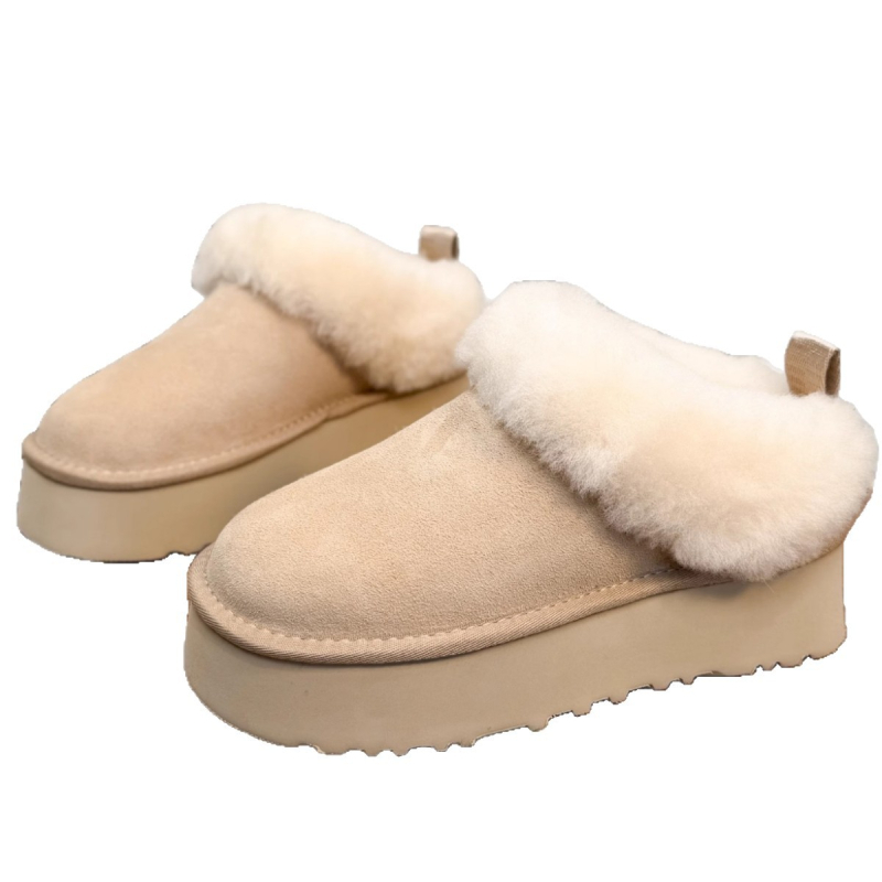 Sieviešu sniega zābaki ar ovčādas augšdaļu, vilnas odai, gumijas zole, zemais augstums, apaļa purngala