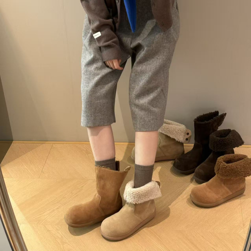 Love xiu bingxin Sieviešu sniega zābaki - Nubuk ādas augšdaļa, mākslīgās kažokādas iekšpuse, gumijas zole, zems augšējais augstums, apaļa purngala