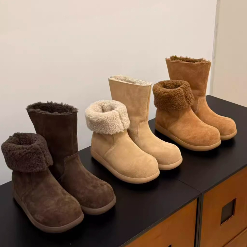 Love xiu bingxin Sieviešu sniega zābaki - Nubuk ādas augšdaļa, mākslīgās kažokādas iekšpuse, gumijas zole, zems augšējais augstums, apaļa purngala