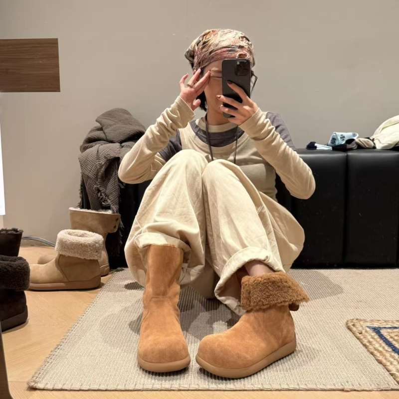 Love xiu bingxin Sieviešu sniega zābaki - Nubuk ādas augšdaļa, mākslīgās kažokādas iekšpuse, gumijas zole, zems augšējais augstums, apaļa purngala