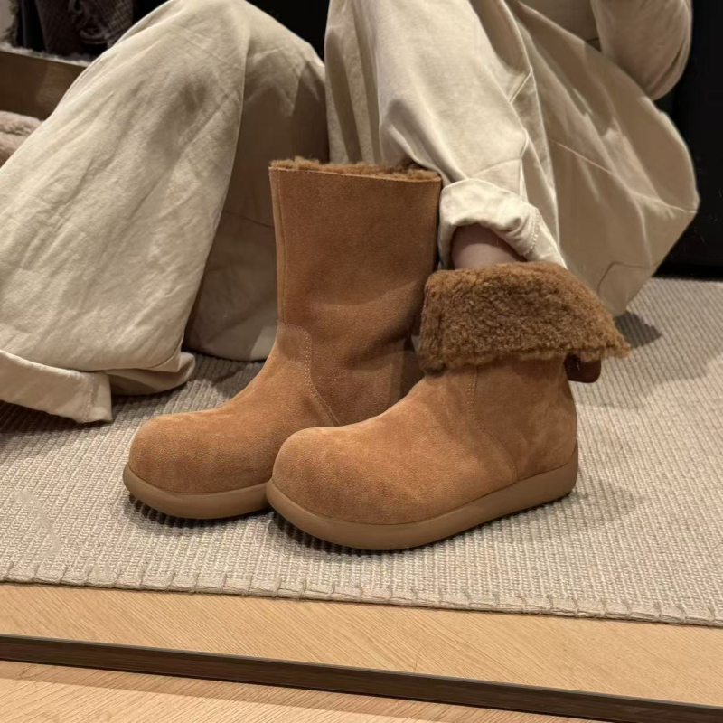 Love xiu bingxin Sieviešu sniega zābaki - Nubuk ādas augšdaļa, mākslīgās kažokādas iekšpuse, gumijas zole, zems augšējais augstums, apaļa purngala