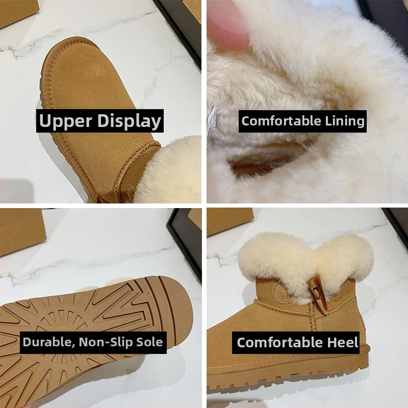 Dámske snehové topánky z teľej kože, podšívka z umelej krátkej kožušiny, stielka z mikrovlákna, gumová podrážka, stredná výška topánky