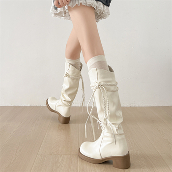 Rüütlite saapad PU ülaosaga, kõrge varbaosa, paks kann, kanna kõrgus 3–5 cm