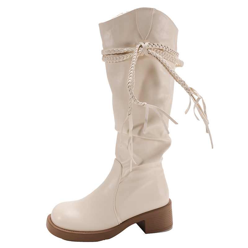 Rüütlite saapad PU ülaosaga, kõrge varbaosa, paks kann, kanna kõrgus 3–5 cm