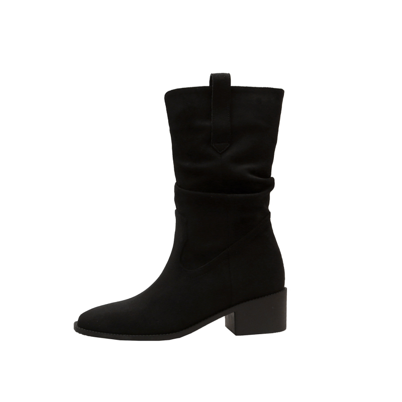 Női divat bokacsizma nubuk bőrből, gumírozott talp, középmagas szár, vastag sarka 6–8 cm, zárás Socket