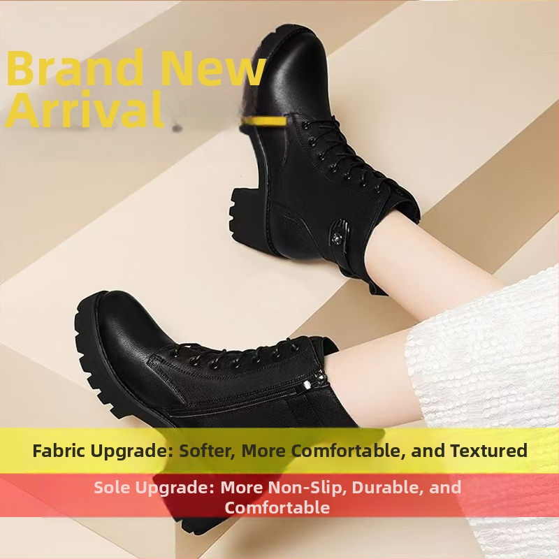 Sieviešu pusgarās zābaki ar biezām papēžiem, sānu rāvējslēdzēju, ziemas iekšējā odere un gumijas zole