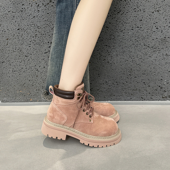 Μποτάκια Martin για γυναίκες, σουέτ επάνω, σόλα καουτσούκ, 3-5 εκ μεσαίο ύψος τακουνιού, στρογγυλή μύτη, κορδόνια μπροστά