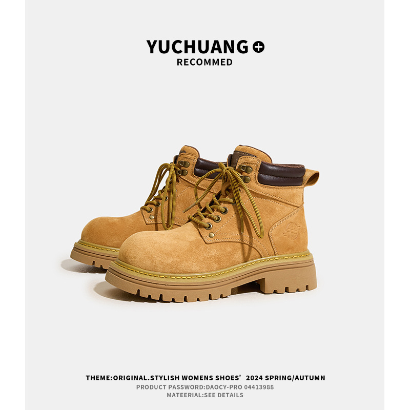 Μποτάκια Martin για γυναίκες, σουέτ επάνω, σόλα καουτσούκ, 3-5 εκ μεσαίο ύψος τακουνιού, στρογγυλή μύτη, κορδόνια μπροστά