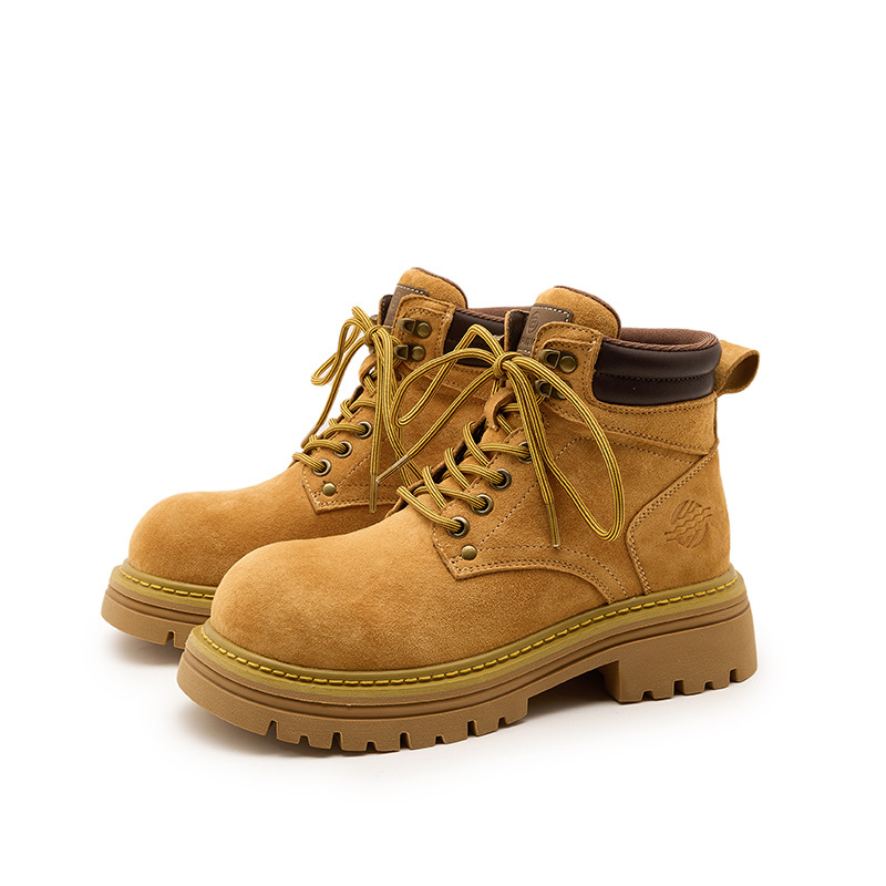 Μποτάκια Martin για γυναίκες, σουέτ επάνω, σόλα καουτσούκ, 3-5 εκ μεσαίο ύψος τακουνιού, στρογγυλή μύτη, κορδόνια μπροστά