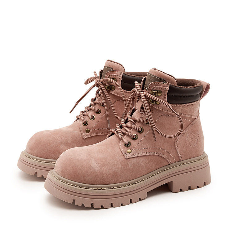 Μποτάκια Martin για γυναίκες, σουέτ επάνω, σόλα καουτσούκ, 3-5 εκ μεσαίο ύψος τακουνιού, στρογγυλή μύτη, κορδόνια μπροστά