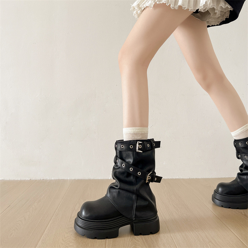 Γυναικείες μπότες Μάρτιν με χοντρό τακούνι και πλατφόρμα, βρετανικό στυλ, πλευρικό φερμουάρ