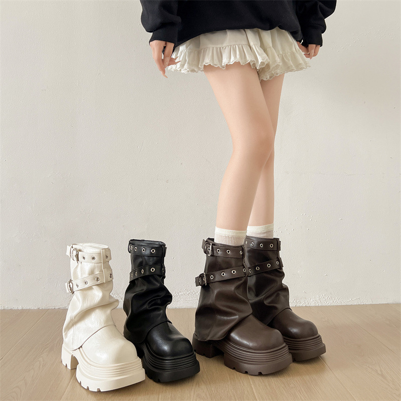 Γυναικείες μπότες Μάρτιν με χοντρό τακούνι και πλατφόρμα, βρετανικό στυλ, πλευρικό φερμουάρ