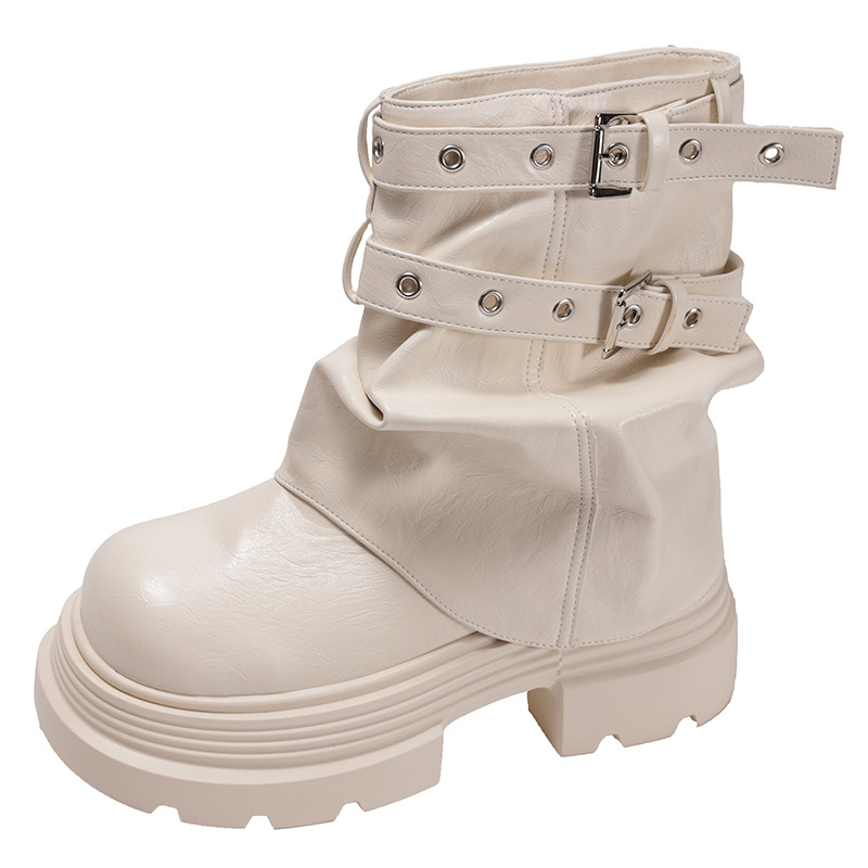 Γυναικείες μπότες Μάρτιν με χοντρό τακούνι και πλατφόρμα, βρετανικό στυλ, πλευρικό φερμουάρ