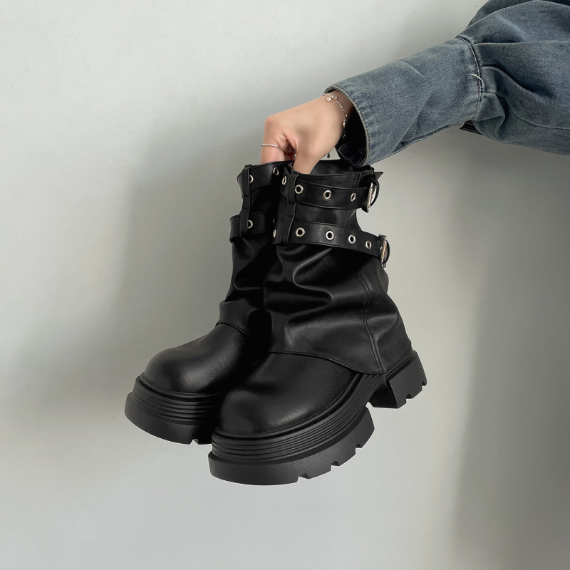 Γυναικείες μπότες Μάρτιν με χοντρό τακούνι και πλατφόρμα, βρετανικό στυλ, πλευρικό φερμουάρ