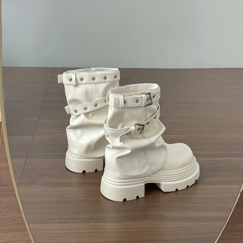 Γυναικείες μπότες Μάρτιν με χοντρό τακούνι και πλατφόρμα, βρετανικό στυλ, πλευρικό φερμουάρ