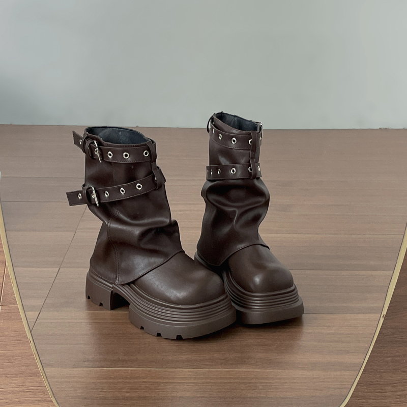 Γυναικείες μπότες Μάρτιν με χοντρό τακούνι και πλατφόρμα, βρετανικό στυλ, πλευρικό φερμουάρ