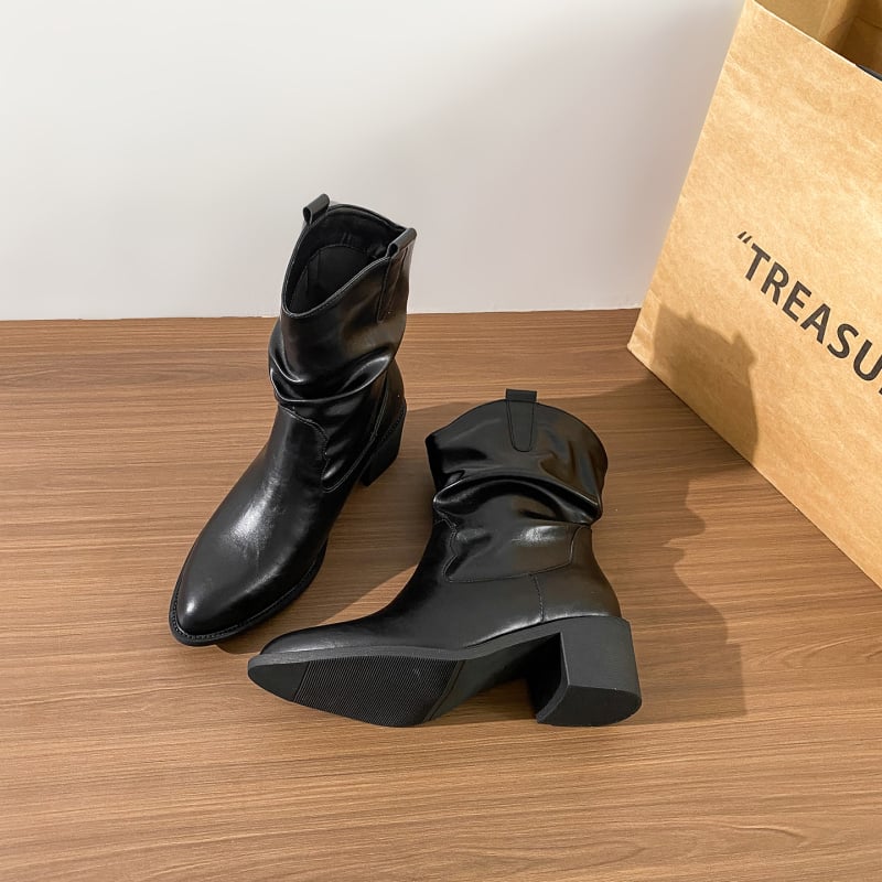 Γυναικεία μποτάκια Martin με μυτερό δάχτυλο, παχύ τακούνι 3–5 cm, PU άνω μέρος, σόλα από καουτσούκ, εσωτερική επένδυση από δίχτυ