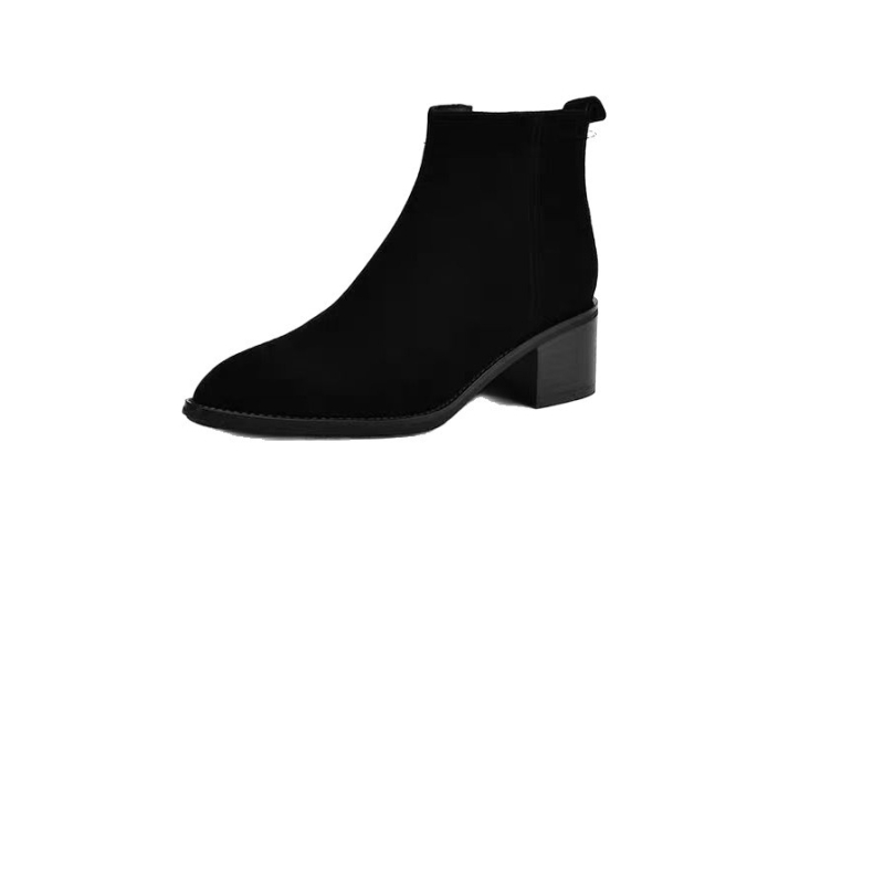 Γυναικεία μποτάκια από σουέτ σε ρετρό στυλ με στρογγυλή μύτη, φαρδύ τακούνι ύψους 3–5 cm, πλαϊνό φερμουάρ, σόλα από καουτσούκ