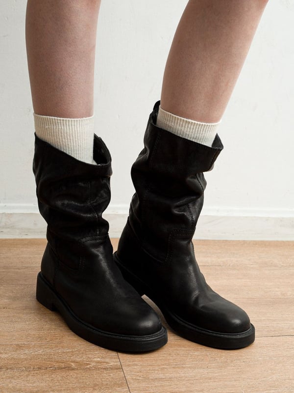 Μπότες ιπποτών – στρογγυλή μύτη; μεσαίο ύψος τακουνιού 3–5 εκ.; παχύ τακούνι; μεσαίο μήκος γάμπας; καουτσούκ σόλα