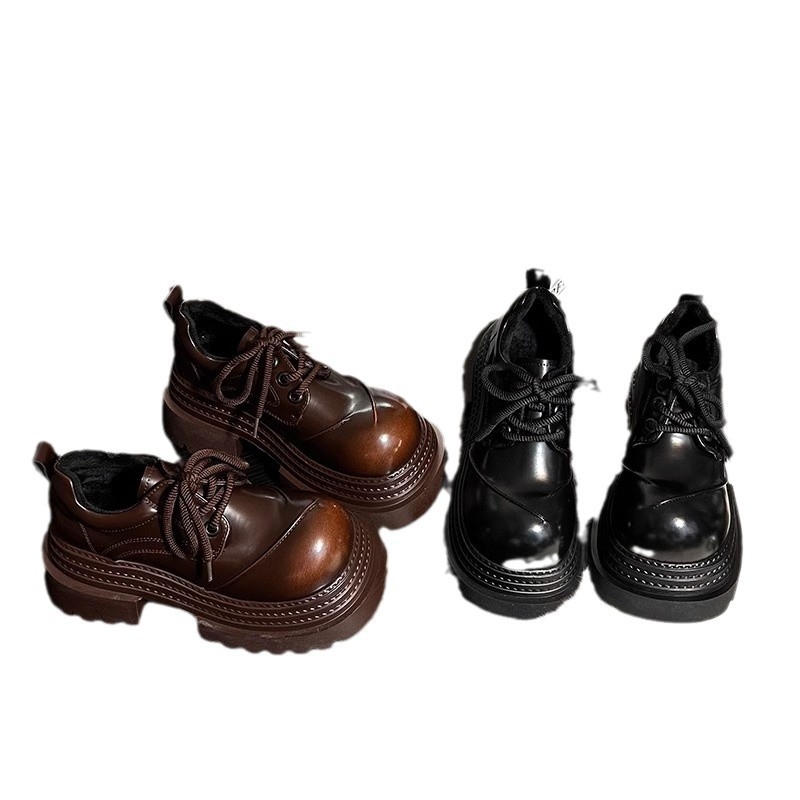 Bőr loaferek vintage brit stílusban, kerek orrú, PU felsőrész, gumírozott talp, 6–8 cm magas sarok