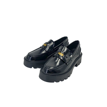 Női slip-on loaferek - kerek orr, vastag sarok, mikrofiber bőr felsőrész, gumitalp