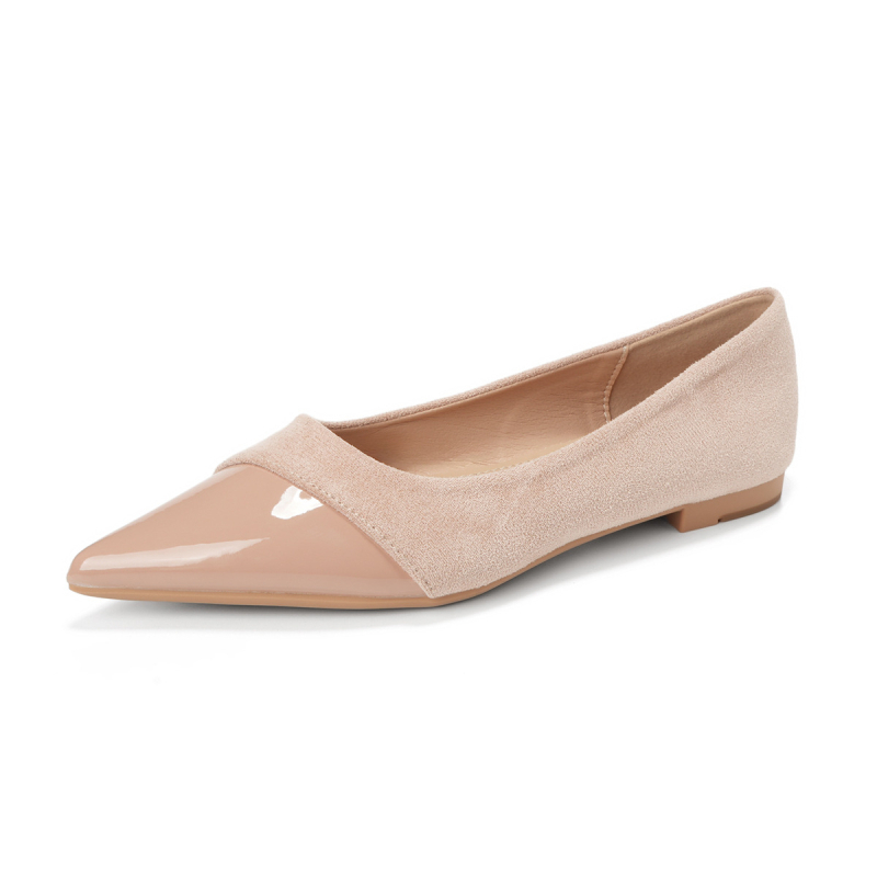 Pantofi balerini pentru femei cu vârf ascuțit, stil franțuzesc, partea superioară din super fiber, căptușeală din super fiber, talpă din cauciuc, toc plat mic sub 3 cm