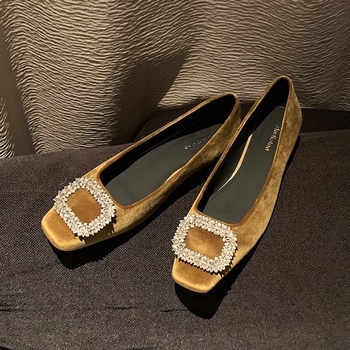 Pantofi femei cu toc mic și vârf drept, partea superioară din Super Fiber, branț PU, talpă din cauciuc, stil coreean