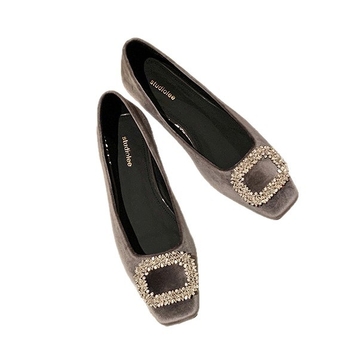 Pantofi femei cu toc mic și vârf drept, partea superioară din Super Fiber, branț PU, talpă din cauciuc, stil coreean