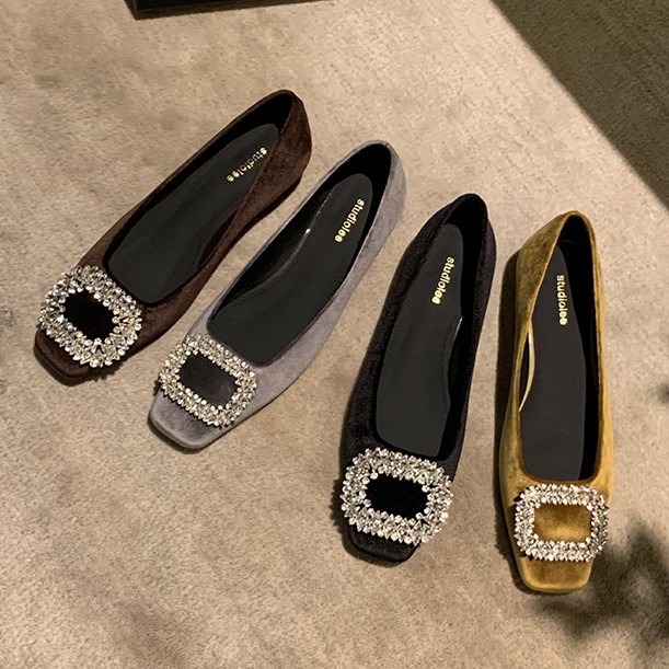 Pantofi femei cu toc mic și vârf drept, partea superioară din Super Fiber, branț PU, talpă din cauciuc, stil coreean