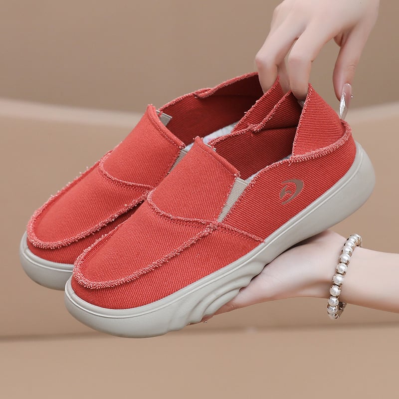Női slip-on cipő — lélegző, kopásálló, könnyen felvehető, kerek orr, textil felsőrész