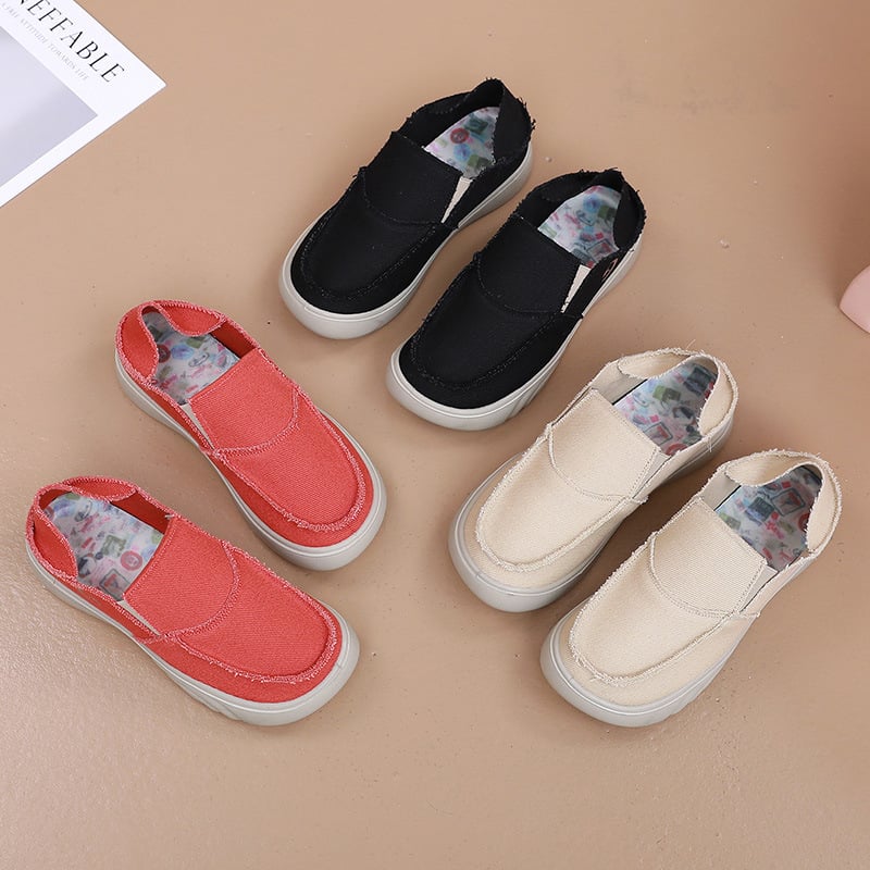 Női slip-on cipő — lélegző, kopásálló, könnyen felvehető, kerek orr, textil felsőrész