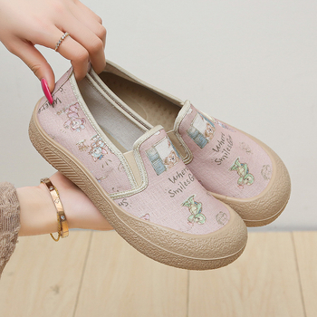 Pantofi Fisherman pentru femei, din canvas, slip-on, talie joasă, vârf rotund