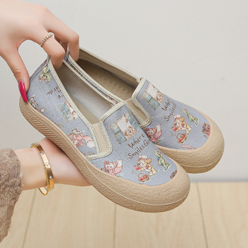 Pantofi Fisherman pentru femei, din canvas, slip-on, talie joasă, vârf rotund