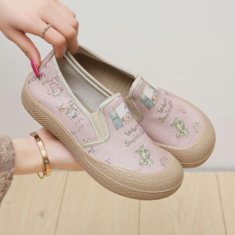 Pantofi Fisherman pentru femei, din canvas, slip-on, talie joasă, vârf rotund