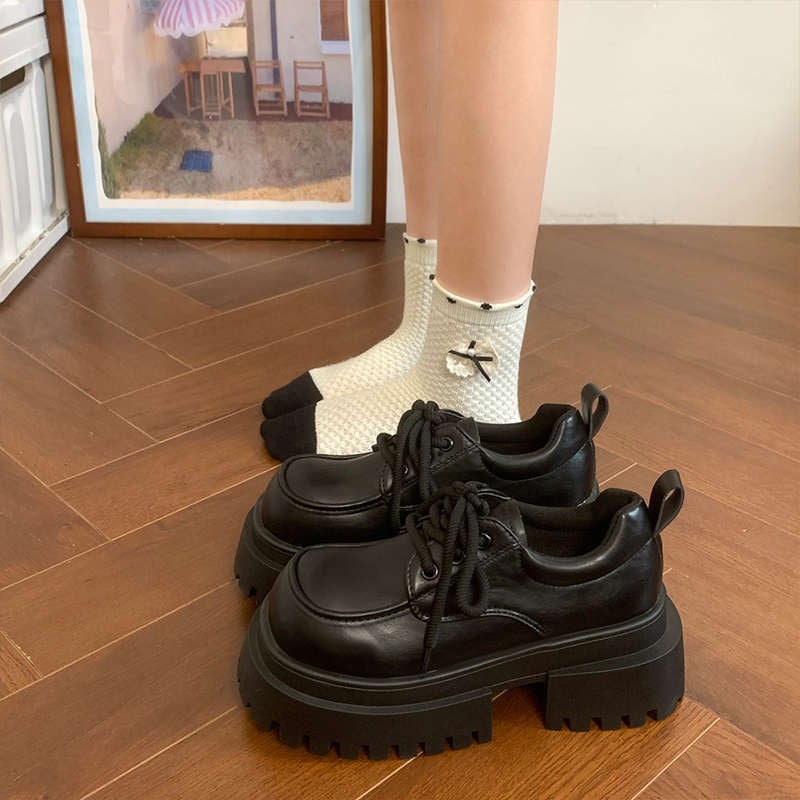 Loafers în stil Mary Jane, vârf rotund, PU partea superioară, talpă din cauciuc, toc mediu 3-5 cm