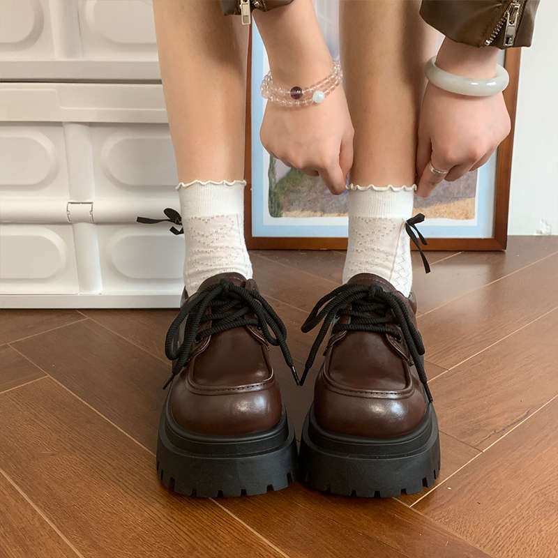 Loafers în stil Mary Jane, vârf rotund, PU partea superioară, talpă din cauciuc, toc mediu 3-5 cm