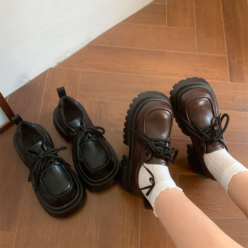 Loafers în stil Mary Jane, vârf rotund, PU partea superioară, talpă din cauciuc, toc mediu 3-5 cm