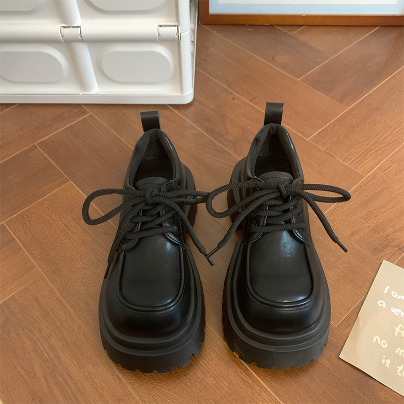 Loafers în stil Mary Jane, vârf rotund, PU partea superioară, talpă din cauciuc, toc mediu 3-5 cm