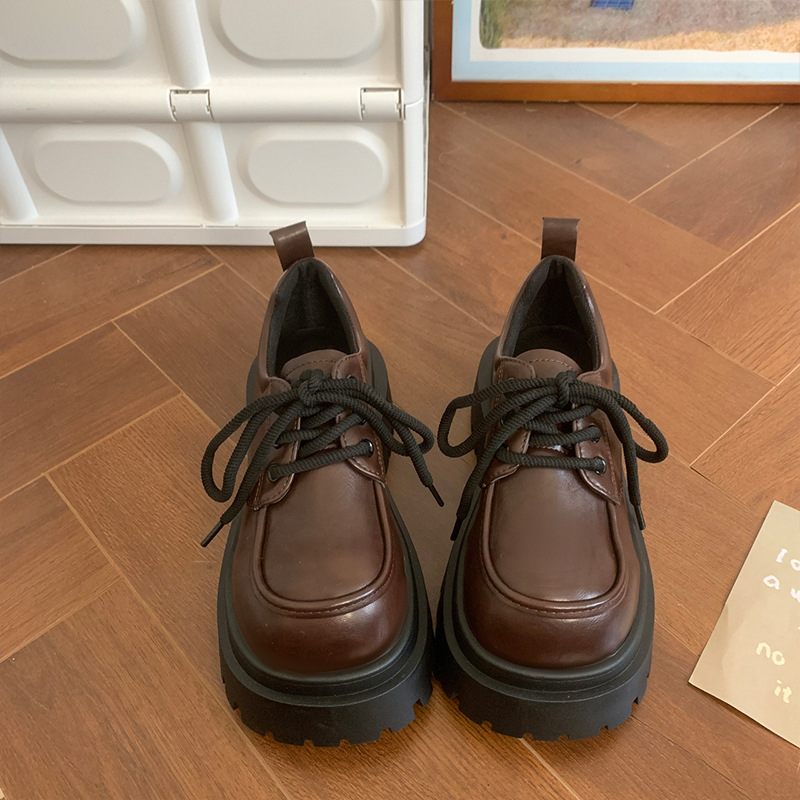 Loafers în stil Mary Jane, vârf rotund, PU partea superioară, talpă din cauciuc, toc mediu 3-5 cm