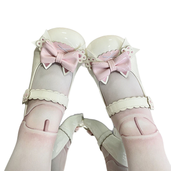 Pantofi femei Lolita, cu laba de pisică și fundă, vârf rotund, PU partea superioară, toc mic 1–3 cm, închidere cu cataramă, talpă din cauciuc