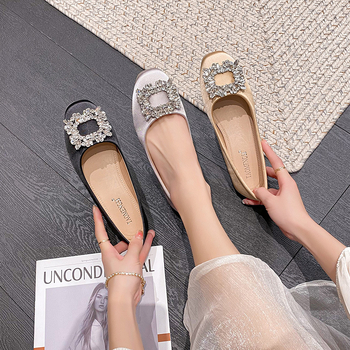 Pantofi cu talpă plată, vârf pătrat, partea superioară satinată, stil coreean, toc plat mic 1-3 cm, talpă din cauciuc