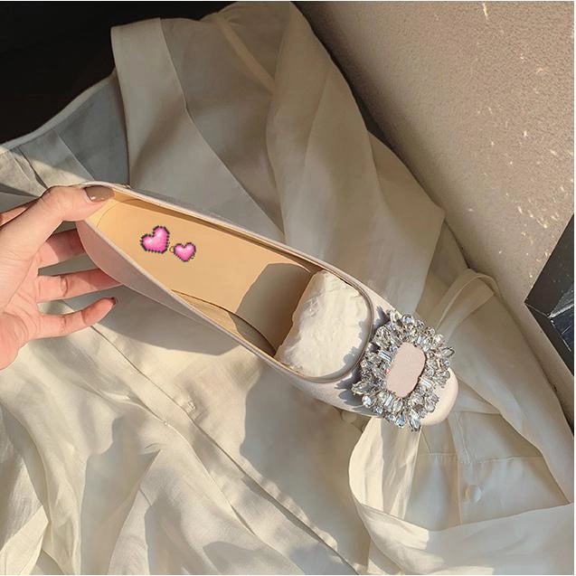 Pantofi cu talpă plată, vârf pătrat, partea superioară satinată, stil coreean, toc plat mic 1-3 cm, talpă din cauciuc