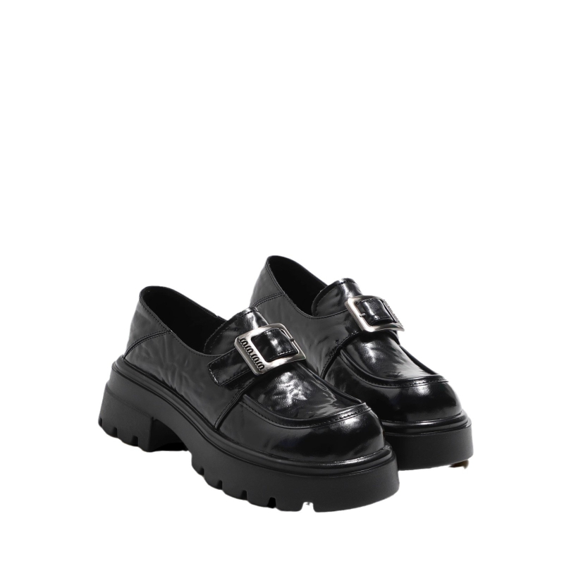 Moterų platforminiai loaferiai – Britų stiliaus, viršus iš mikropluošto, apvalus pirštas, storesnis kulnas 3–5 cm