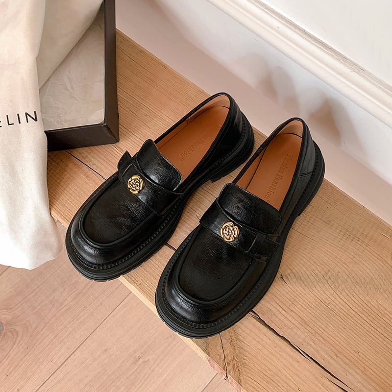 Loafers, vintage-stílus, felső rész tehénbőr, vastag sarok, gumitalp