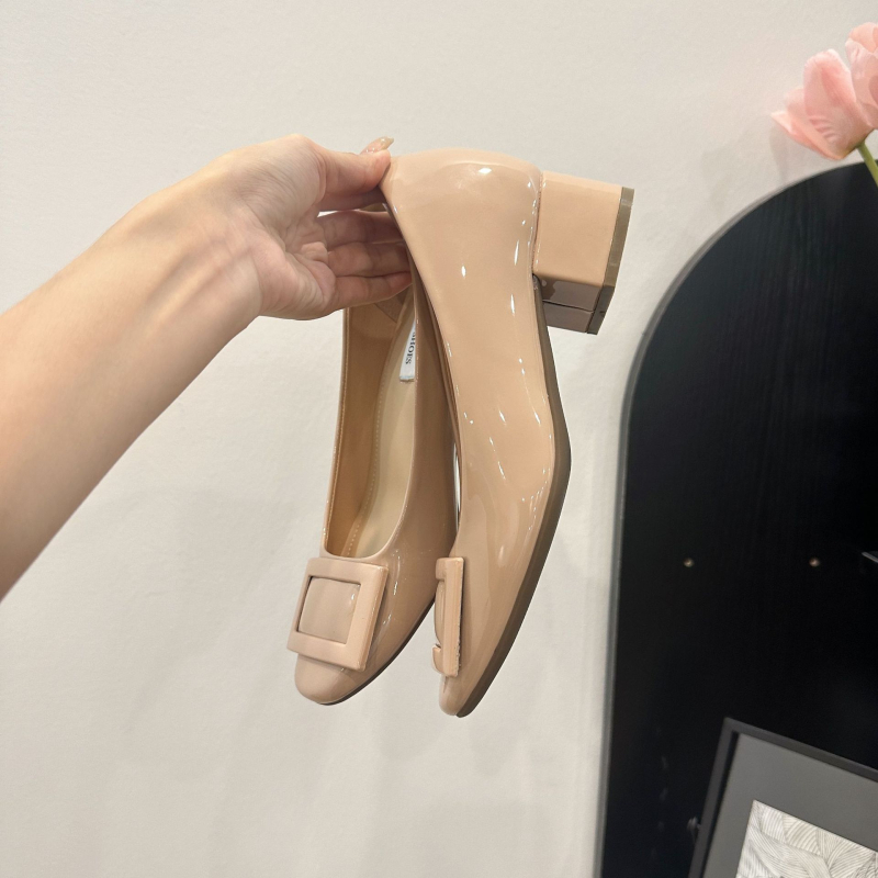 Pantofi femei pentru creșterea înălțimii, vârf pătrat, suprafață din microfibră, toc gros ascuns 6–8 cm, slip-on