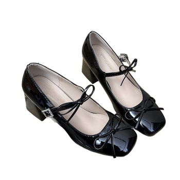 Pantofi Mary Jane pentru femei, vârf pătrat, PU partea superioară, toc gros 6-8 cm