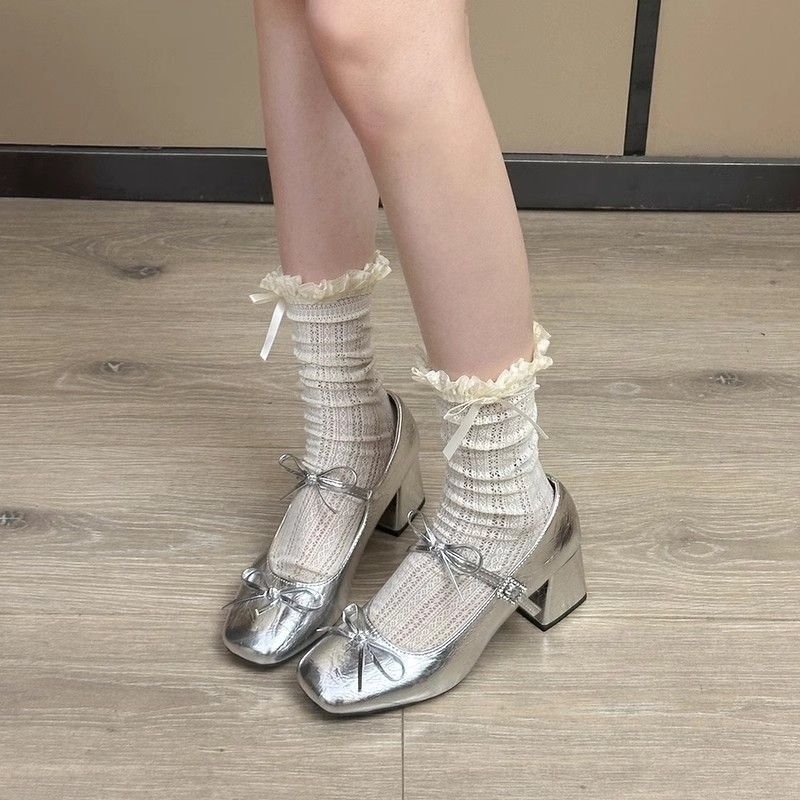 Pantofi Mary Jane pentru femei, vârf pătrat, PU partea superioară, toc gros 6-8 cm