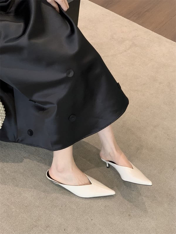 Pantofi Mary Jane cu vârf ascuțit, partea superioară PU, toc redus, talpă moale, căptușeală din microfibră