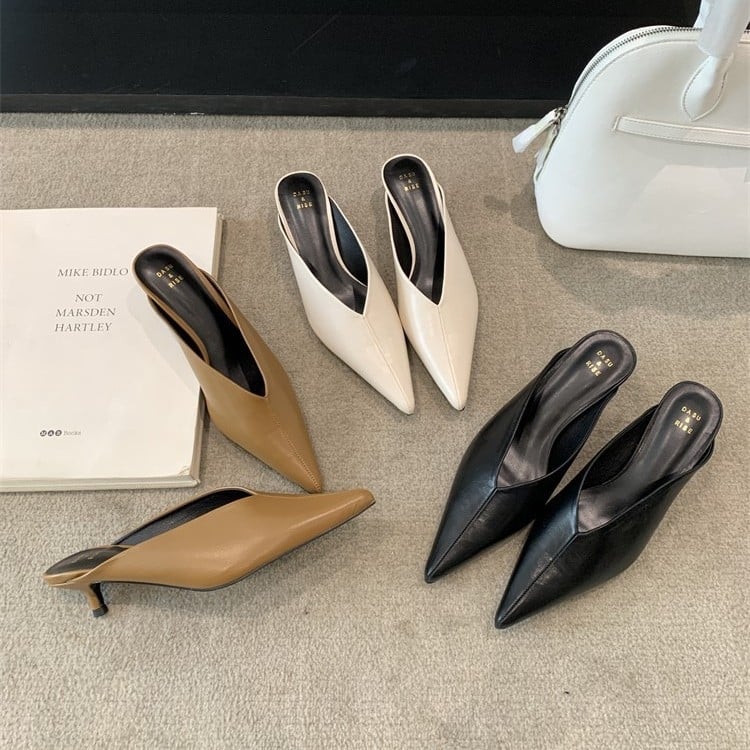 Pantofi Mary Jane cu vârf ascuțit, partea superioară PU, toc redus, talpă moale, căptușeală din microfibră